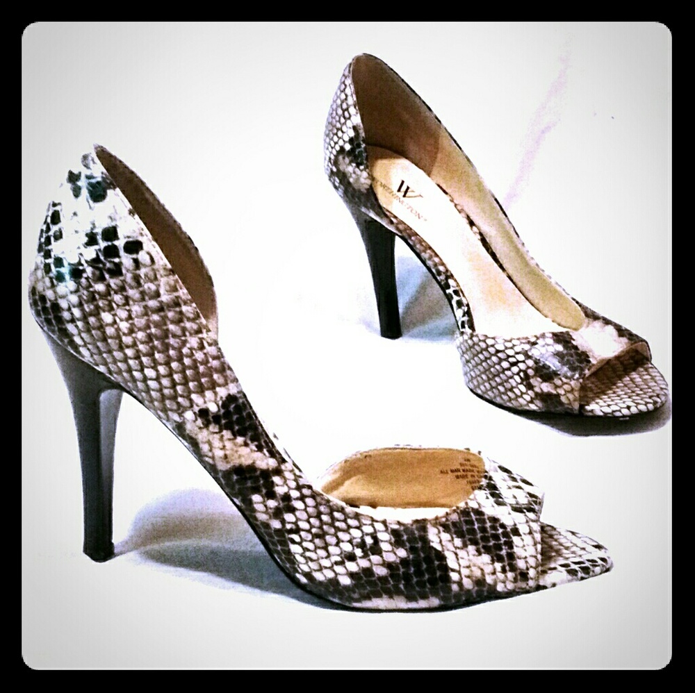 NEW 8W/8.5 D'Orsay pumps black & cream snake print